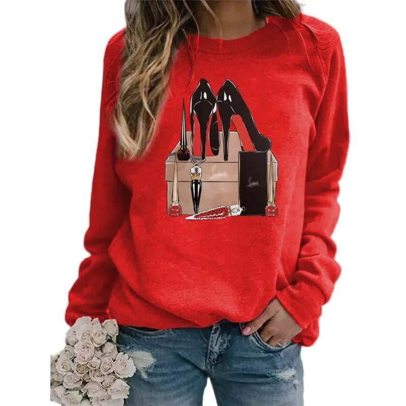 Women's Sweatshirt with High-heeled Printed Crew Neck and Long Sleeves Sweatshirts  Clothes  Aesthetic  Streetwear Women