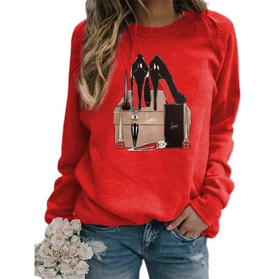 Women's Sweatshirt with High-heeled Printed Crew Neck and Long Sleeves Sweatshirts  Clothes  Aesthetic  Streetwear Women