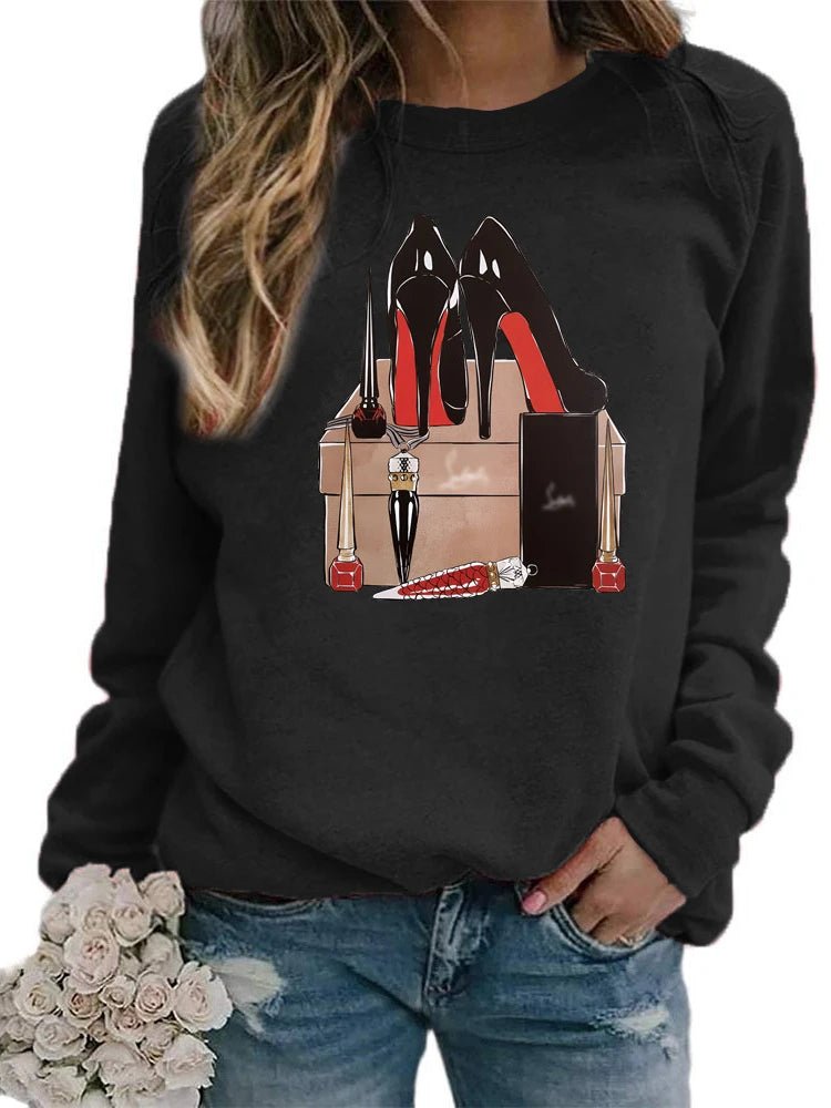 Women's Sweatshirt with High-heeled Printed Crew Neck and Long Sleeves Sweatshirts  Clothes  Aesthetic  Streetwear Women