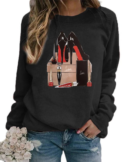 Women's Sweatshirt with High-heeled Printed Crew Neck and Long Sleeves Sweatshirts  Clothes  Aesthetic  Streetwear Women