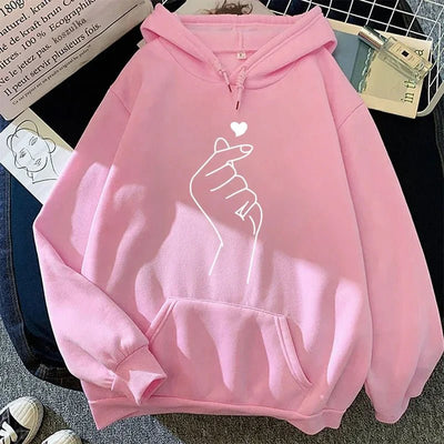 Womens Sweatshirts "Hand Heart" Printing Home Casual Hoodies Versatile Pullover Tops High Quality Woman Clothing Autumn Winter