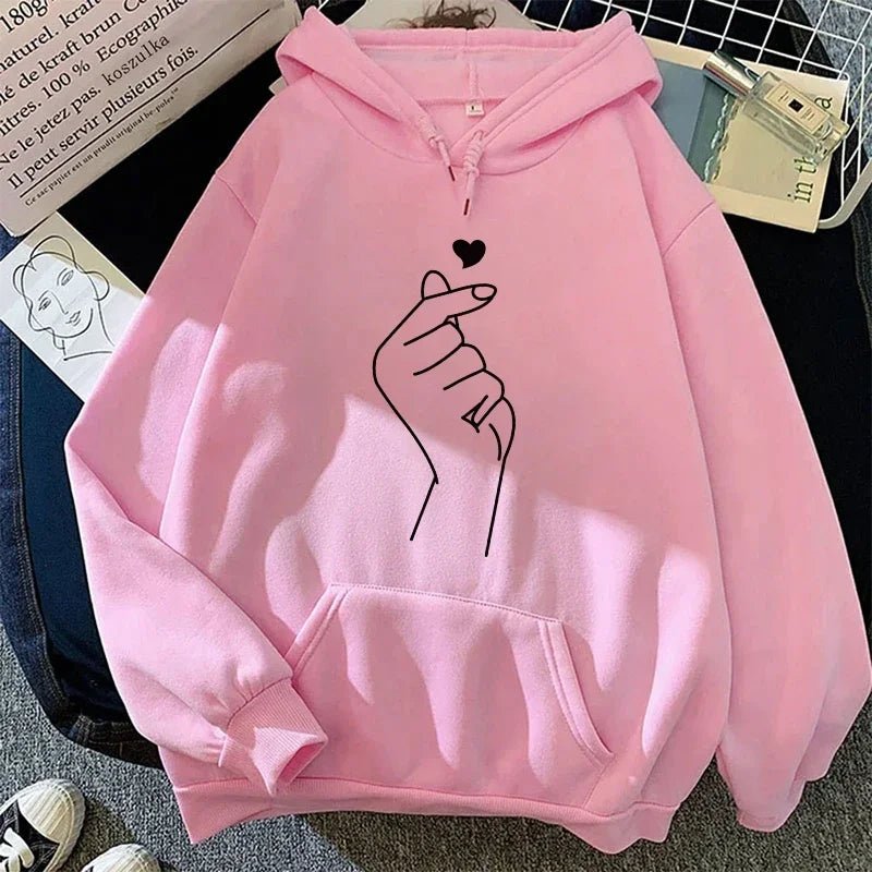 Womens Sweatshirts "Hand Heart" Printing Home Casual Hoodies Versatile Pullover Tops High Quality Woman Clothing Autumn Winter