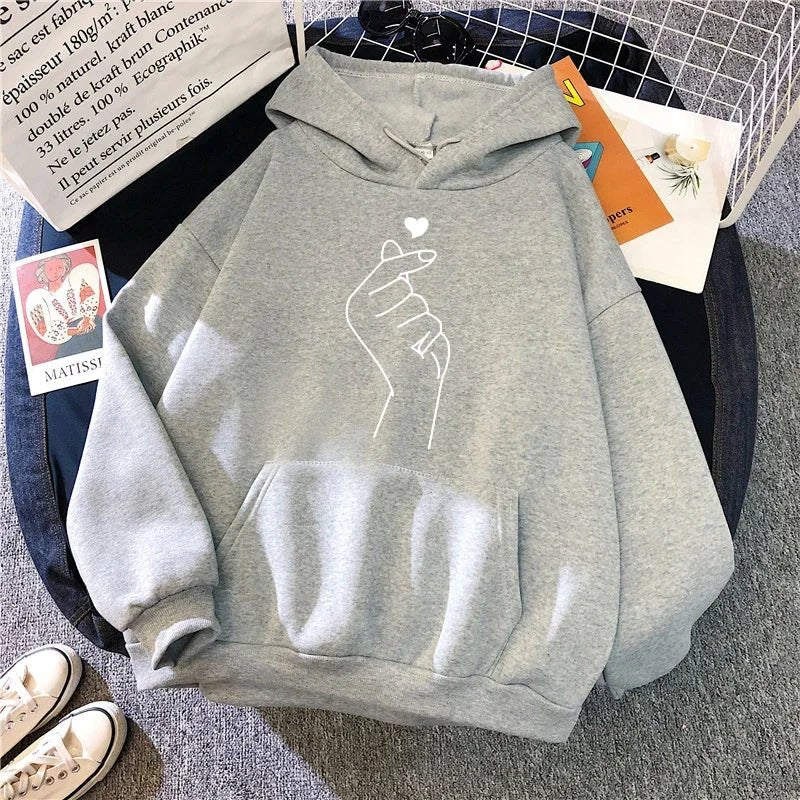 Womens Sweatshirts "Hand Heart" Printing Home Casual Hoodies Versatile Pullover Tops High Quality Woman Clothing Autumn Winter
