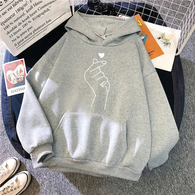 Womens Sweatshirts "Hand Heart" Printing Home Casual Hoodies Versatile Pullover Tops High Quality Woman Clothing Autumn Winter