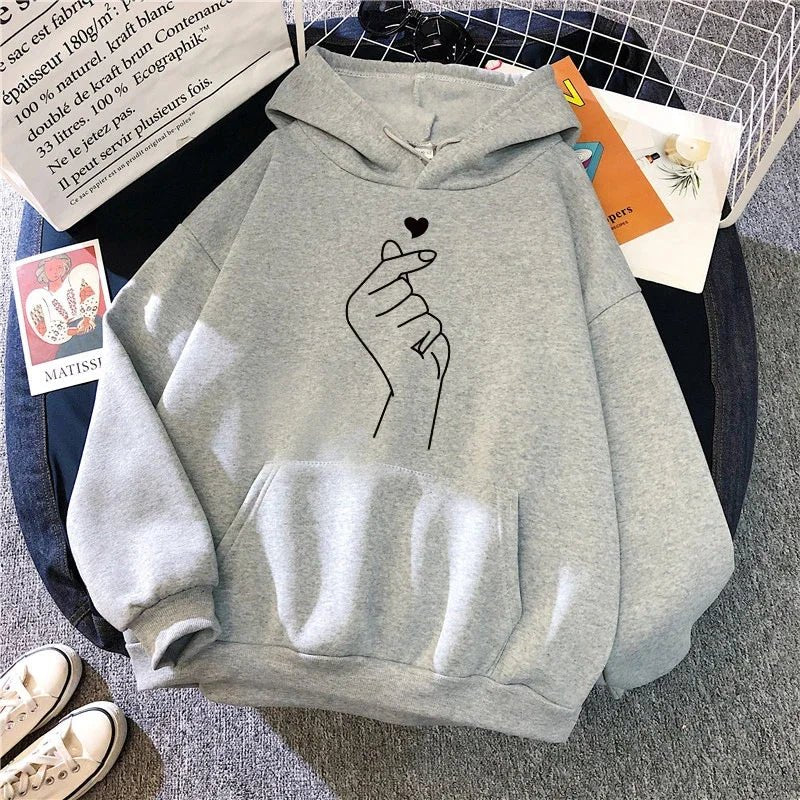 Womens Sweatshirts "Hand Heart" Printing Home Casual Hoodies Versatile Pullover Tops High Quality Woman Clothing Autumn Winter